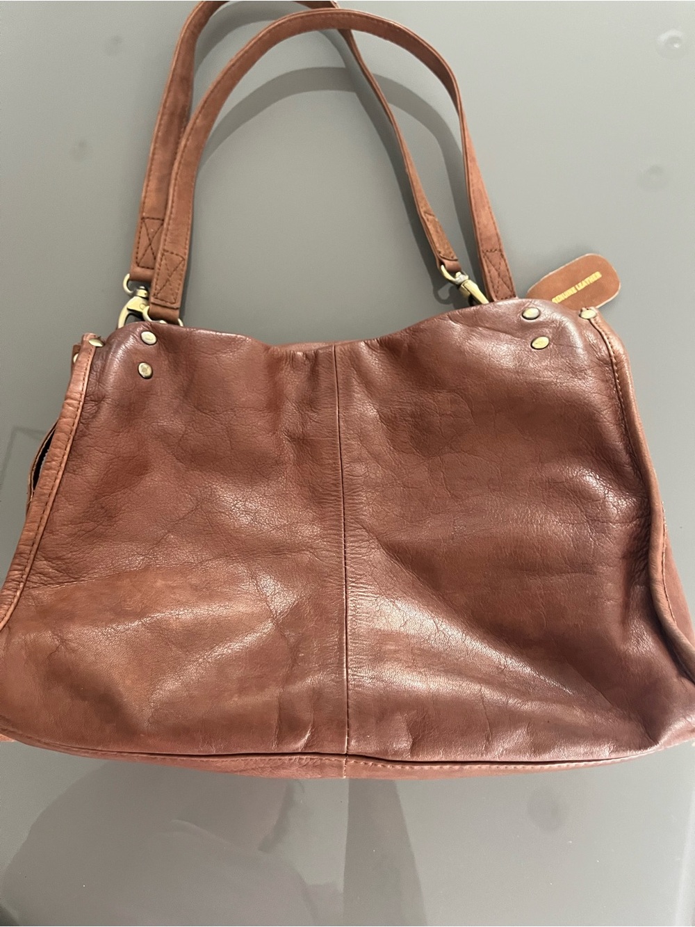 Beautiful Brown Leather Shoulder Bag with studs, super cute